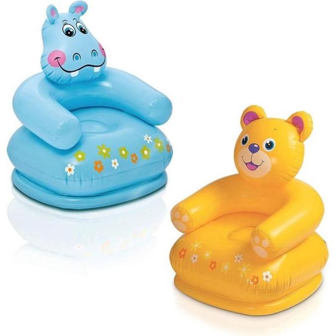Кресло надувное INTEX «Весёлые звери» 68556, 65×64×74 см, 3–8 лет, голубой микс